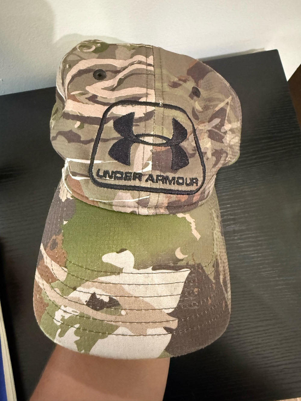 Under Armour Mens Camo Baseball Hat in Olive and Tan